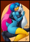 abs anthro bangs beak big_breasts black_body black_fur blue_body blue_eyes blue_feathers blue_hair blush bodily_fluids breast_squish breasts duo feathers female female_on_top fur genital_fluids hair huge_breasts interspecies male male/female male_on_bottom multicolored_hair muscular non-mammal_breasts nude on_bottom on_top open_mouth pink_hair sex squish tail two_tone_hair vaginal_fluids yellow_body yellow_skin mastergodai knuckle_up! jupiter_(mastergodai) tamati anatid anseriform avian bird canid canine duck fox mammal hi_res