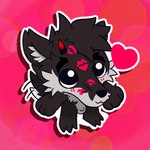 anthro balls big_eyes biped chibi genitals kiss_mark lipstick makeup male male_anthro penis small_balls small_penis solo sticker tail tail_motion tailwag telegram_sticker toony mrdarknesswolf dantalos canid canine canis demon hybrid mammal wolf hi_res