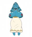 2017 anthro anthrofied bellaria_(latiar) big_breasts blue_body blue_hair breasts bronzong clothed clothing dress eyes_closed featureless_breasts female flare-zen generation_4_pokemon hair hand_on_breast hi_res holding_breast huge_breasts long_hair nintendo pokemon pokemon_(species) pokemorph red_body simple_background smile solo topless white_background
