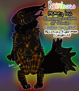 ambiguous_gender anthro black_body black_eyes black_fur fur melanistic scar self-harm_scars solo rotsrocks casualties:_unknown rainbow_(rotsrocks) expie_(gunsawian) gunsawian hi_res