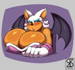 anthro big_breasts blush breasts clothing eyeshadow female gloves hair handwear huge_breasts makeup solo stuck vent white_clothing white_gloves white_hair white_handwear wings superix sega sonic_the_hedgehog_(series) rouge_the_bat bat mammal 2023 absurd_res hi_res