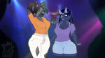 anthro assisted_exposure beverage big_breasts big_nipples bottomwear bra breast_drop breasts clothing dancing denim denim_bottomwear denim_clothing duo female huge_breasts jeans nipples pants party shirt shorts smile smirk tail topwear translucent translucent_clothing underwear tenkellyart canid canine canis felid mammal pantherine wolf 16:9 animated hi_res no_sound short_playtime webm widescreen