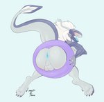 anthro anus balls blush butt claws eyeless genitals inflatable inner_tube looking_at_viewer male nude open_mouth pseudo_hair solo stuck tail tongue yogoat poldy alien mollusk scalie absurd_res digital_media_(artwork) hi_res