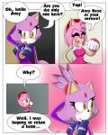 anthro big_eyes blush breasts clothed clothing dialogue duo female fur gloves gold_medal green_eyes greeting hair handwear medal pink_body pink_fur pink_hair purple_body purple_fur simple_background text toony yellow_eyes sandunky sega sonic_the_hedgehog_(series) amy_rose blaze_the_cat domestic_cat eulipotyphlan felid feline felis hedgehog mammal 4:5 absurd_res comic english_text hi_res