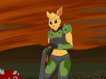 anthro anthrofied armor blue_eyes female fur gun ranged_weapon shell_(projectile) shotgun shotgun_shell solo weapon sonozuchi doom_(series) id_software microsoft daisy_(doom) cacodemon lagomorph leporid mammal rabbit 2018 4:3 digital_media_(artwork) hi_res