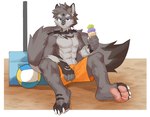 abs anthro ball bracelet clothed clothing dessert food heterochromia ice_cream jewelry male muscular muscular_anthro muscular_male pecs solo topless joeyzliaotang canid canine mammal hi_res