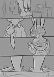 2018 absurd_res anthro belt clothing comic disney ear_markings facial_markings fur fur_markings greyscale head_markings hi_res inside ittybittykittytittys jack_savage lagomorph leporid male mammal markings monochrome necktie rabbit solo undressing zootopia