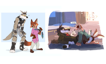 anthro bottomwear clothed clothing dialogue ear_piercing electronics feet fingers footwear fur hat headgear headwear hoodie lying male microphone on_back orange_body pants piercing shirt shorts simple_background smile tail tail_motion tailwag text toes topwear vistrou disney epic_games fortnite zootopia denny_howlett nick_wilde wendell_(fortnite) canid canine canis fox mammal red_fox true_fox wolf absurd_res crossover digital_media_(artwork) english_text hi_res