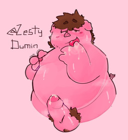after_masturbation anthro balls belly big_belly blush bodily_fluids cum cum_on_hand erection genital_fluids genitals male moobs nipples overweight overweight_male penis pink_body solo zestydumin domestic_pig mammal suid suine sus_(pig) 2026 hi_res