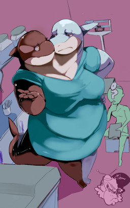 2_heads anthro belly big_breasts biped black_body black_skin black_tail breasts cleavage clipboard clothed clothing confusion conjoined countershade_torso countershading crossed_legs doctor duo eye_contact eyelashes facial_markings female fin frown gesture gills gown green_body grey_body grey_skin hand_on_chin hand_on_hip head_fin head_markings head_mirror holding_clipboard holding_object hospital_gown inside larger_female looking_at_another male markings medical_instrument multi_head multicolored_body multicolored_skin obese overweight overweight_female scientific_instrument shadow shrug sitting size_difference smaller_male standing stare tail tail_fin thick_tail white_body white_countershading white_markings white_skin shamelesss anon cora_(shamelesss) kira_(shamelesss) aquatic cetacean dolphin fish human humanoid mammal oceanic_dolphin orca shark toothed_whale 2017 5:8 digital_drawing_(artwork) digital_media_(artwork) hi_res watermark