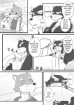 anthro canid canine canis clothed clothing comic cotton_(artist) dialogue domestic_dog english_text fur greyscale male mammal monochrome natsume_(tooboe_bookmark) nitobe shirt tank_top text tooboe_bookmark topwear