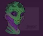 empty_eyes green_body looking_at_viewer markings purple_background purple_eyes purple_markings simple_background solo raiyk bioware electronic_arts mass_effect fan_character shiki_kiok alien alien_humanoid animal_humanoid drell humanoid reptile reptile_humanoid scalie scalie_humanoid 2016 colored digital_media_(artwork) headshot_portrait portrait shaded signature