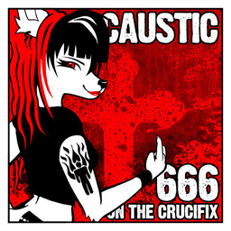 666 album_redraw anthro arm_cuff arm_tattoo bangs black_clothing black_hair black_shirt black_topwear clothing crop_top cross dreadlocks ear_piercing female fur hair lipstick makeup piercing red_background red_eyes red_hair red_lipstick shirt simple_background solo tattoo topwear white_body white_fur werehouse caustic_(band) wolfgang_(werehouse) canid canine canis mammal wolf 1:1 album_cover cover hi_res letterbox