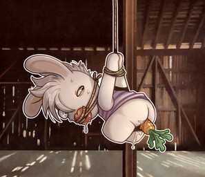 anal anal_penetration anthro bdsm bodily_fluids bondage bound butt carrot carrot_in_ass clothed clothing food food_fetish food_in_ass food_insertion food_play fur gag gagged genital_fluids hair hands_tied improvised_gag improvised_sex_toy inside male male_penetrated penetration plant restraints rope rope_bondage saliva saliva_string solo suspension sweat sweatdrop vegetable anonpupb raving_rabbids rayman_(series) ubisoft lagomorph leporid mammal rabbid digital_media_(artwork) hi_res