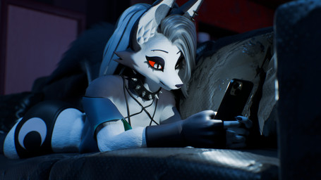 anthro big_butt butt cellphone collar ear_piercing ear_ring electronics female furniture holding_cellphone holding_object holding_phone looking_at_object looking_at_phone on_sofa phone piercing pupils red_sclera ring_piercing slit_pupils sofa solo spiked_collar spikes tail furry_ghosty dogzeela_(modeler) hellaverse helluva_boss mythology loona_(helluva_boss) canid canid_demon canine demon hellhound mammal mythological_canine mythological_creature 16:9 3d_(artwork) digital_media_(artwork) hi_res widescreen