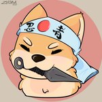 accessory feral headband kunai male ninja solo text warrior weapon zhibita canid canine canis domestic_dog mammal shiba_inu spitz 1:1 colored digital_media_(artwork) icon japanese_text