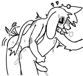 anthro bodily_fluids breath cum cum_in_ass cum_inside cum_while_penetrated duo eyes_closed from_behind_position genital_fluids heart_symbol male male/male male_penetrated male_penetrating male_penetrating_male penetration sex sweat tail tail_motion tailwag stu_(artist) miu_(nxpnt) willy_pupper canid canine canis domestic_cat domestic_dog felid feline felis mammal 2025 black_and_white monochrome