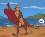 anthro beach clothing genitals male nude oblivious oblivious_nudity penis small_penis solo swimming_trunks swimwear wardrobe_malfunction mintyderg akitagami mammal mustelid otter absurd_res hi_res