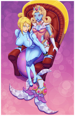 alternate_costume blonde_hair blue_body blue_eyes blue_skin bodysuit breasts chair clothing duo erect_nipples female female/female furniture hair lapdance long_hair nipple_outline nipples on_lap pink_eyes ponytail sitting sitting_on_lap skinsuit space_groove split_form throne tight_clothing zero_suit anderson-07 mythcomplex league_of_legends metroid nintendo riot_games tencent nami_(lol) samus_aran space_groove_nami aquatic human humanoid mammal merfolk absurd_res crossover hi_res