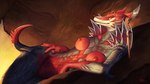 anthro areola breasts female looking_at_viewer nipples nude red_body solo arylena league_of_legends riot_games tencent naafiri_(lol) canid canine canis demon mammal 16:9 hi_res widescreen