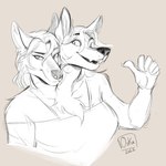 2_heads anthro conjoined conjoined_twins dicephalic_twins duo female female/female multi_head multifur smile oukaarts canid canine canis mammal wolf hi_res