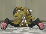 anus balls bed bed_sheet bedding big_tail black_body black_fur blush brown_feces butt curling_toes eye_roll fart fart_cloud fart_fetish feces feces_on_balls feces_on_bed feces_on_body feces_on_butt feces_on_genitals feces_on_penis feet foreskin fur furniture genitals green_fart_cloud grey_eyes hair hard_feces head_tuft looking_pleasured lying male nude on_front pawpads penis pink_anus pink_ears pink_nose pink_pawpads pooping pooping_on_bed pooping_on_self presenting presenting_hindquarters pushing raised_tail rear_view saggy_balls smile soft_serve_feces solo spread_legs spreading tail tuft white_body white_fur white_hair largebick curtain_(character) mammal mephitid skunk hi_res