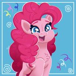 blue_background blue_eyes chest_tuft eyebrows eyelashes female feral fur hair happy mane open_mouth open_smile pink_body pink_fur pink_hair pink_mane pink_tail simple_background smile solo tail teeth tuft puyohh friendship_is_magic hasbro my_little_pony pinkie_pie_(mlp) earth_pony equid equine horse mammal pony 1:1 2023 digital_media_(artwork) hi_res