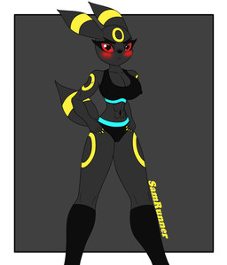 anthro breasts clothing female heart_eyes heart_symbol legwear lingerie presenting school school_uniform small_waist solo spread_legs spreading teacher thigh_highs uniform samrunner nintendo pokemon eeveelution generation_2_pokemon humanoid pokemon_(species) umbreon hi_res