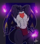 abs anthro biceps big_muscles bulge chest_tuft clothed clothing fire flaming_tail flexing male muscular muscular_anthro muscular_male pecs simple_background smile solo standing tail tuft wings zephir palworld pocketpair bat mammal pal_(species) tombat 2024 digital_media_(artwork) hi_res