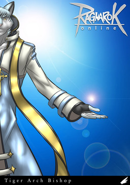 5_fingers anthro biped blue_body blue_fur clothed clothing coat cross fingerless_gloves fingers front_view fully_clothed fur gloves grey_body grey_fur handwear humanoid_hands lens_flare looking_at_viewer male solo standing stripes text topwear white_body white_fur yellow_eyes wolfiecanem ragnarok_online felid mammal pantherine tiger 2011 english_text hi_res