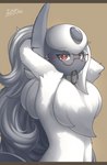 accessory adjusting_hair anthro anthrofied brown_background eyewear female glasses grey_hair hair hair_accessory hair_tie horn navel pokemorph raised_arm red_eyes simple_background white_hair zinfyu nintendo pokemon lute_(zinfyu) absol canid canine generation_3_pokemon mammal pokemon_(species) absurd_res digital_media_(artwork) hi_res letterbox shaded