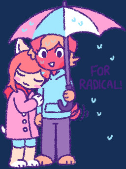 accessory ambiguous_gender anthro blue_clothing blue_sweater blue_topwear bottomwear clothing coat female fur hair hair_accessory hairclip hug orange_hair pants raincoat raining red_body red_fur smile standing sweater tail tan_body tan_fur topwear umbrella 90percentdenny 90_percent_studios purrfect_apawcalypse brownie_pembroke olive_higgins canid canine canis domestic_dog mammal alpha_channel