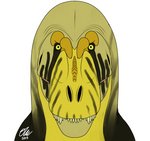 ambiguous_gender black_body black_markings black_skin blinking looking_at_viewer markings nictitating_membranes protruding_teeth sharp_teeth simple_background solo stare teeth white_background yellow_body yellow_eyes yellow_skin stygimolochspinifer dinosaur prehistoric_species reptile scalie theropod tyrannosaurid tyrannosauroid tyrannosaurus tyrannosaurus_rex animated short_playtime signature