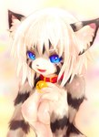 anthro bell bell_collar blue_eyes breasts collar featureless_breasts female hair looking_at_viewer nude open_mouth simple_background smile solo white_hair tetetor-oort karin_(tetetor-oort) domestic_cat felid feline felis mammal 2014 half-length_portrait portrait