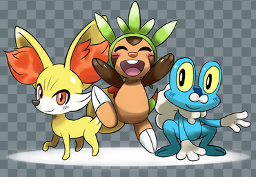 2_toes 3_fingers ambiguous_gender biped black_nose blue_body blush brown_body cheek_tuft eyes_closed facial_tuft feet feral fingers fur grey_background group happy inner_ear_fluff looking_at_viewer open_mouth pattern_background quadruped red_eyes simple_background smile standing teeth toes tongue tuft white_body white_fur yellow_body yellow_fur sssonic2 nintendo pokemon amphibian chespin fennekin froakie generation_6_pokemon pokemon_(species) 2013 digital_media_(artwork) hi_res