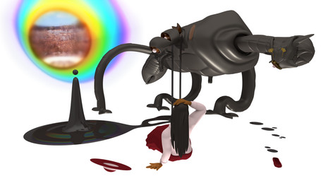 6_limbs ambiguous_gender antennae_(anatomy) biped black_blood blood bodily_fluids bone bottomwear clothed clothing cloud colored_blood duo exposed_bone female feral footwear gore hair hat headgear headwear horn larger_ambiguous larger_feral long_hair missing_finger pincers portal quadruped scar shoes size_difference skirt sky smaller_female smaller_human telekinesis topwear unusual_blood unusual_bodily_fluids wounded malaguetista wutu_kubira_kukati awspranu human mammal 16:9 2020 3d_(artwork) blender_(artwork) blender_cycles_(artwork) digital_media_(artwork) hi_res mixed_media widescreen