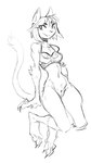 4_toes anthro barefoot bottomless breasts claws clothed clothing digitigrade feet female genitals hair looking_aside pussy simple_background solo toes white_background guoh domestic_cat felid feline felis mammal 2021 digital_drawing_(artwork) digital_media_(artwork) monochrome sketch