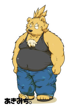 5_toes anthro belly bottomwear brown_body brown_fur clothing feet flip_flops footwear fur humanoid_hands kemono male overweight overweight_anthro overweight_male pants sandals shirt shoes simple_background solo text toes topwear white_background suishou0602 bear mammal 2015 hi_res