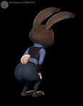 anthro butt clothed clothing female fur police police_uniform rear_view simple_background solo toeless_legwear uniform chickenass disney zootopia judy_hopps lagomorph leporid mammal rabbit 3d_(artwork) digital_media_(artwork) hi_res