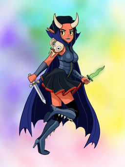 2_horns boots bottomwear breasts cape clothed clothing dagger female footwear fully_clothed high_heeled_boots high_heels horn knee_boots knee_highs legwear melee_weapon on_model shoes skirt solo weapon graysart drawfee_(copyright) drawga ryjinah_(drawga) horned_humanoid humanoid tiefling 3:4 hi_res