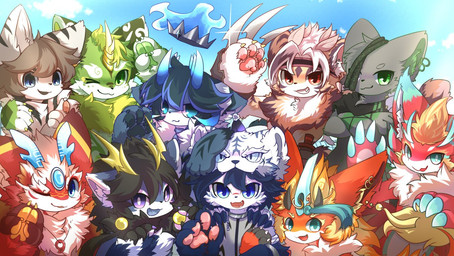 :3 anthro big_eyes biped blue_body blue_fur cute_fangs fangs fur green_body green_eyes green_fur grey_body grey_fur group kemono looking_at_viewer male orange_body orange_eyes orange_fur purple_eyes red_body red_fur slim_anthro slim_male teeth white_body white_fur yellow_body yellow_fur hlg7777 mythology canid canine domestic_cat dragon felid feline felis fox furred_dragon furred_scalie mammal mythological_creature mythological_scalie pantherine scalie tiger 2020