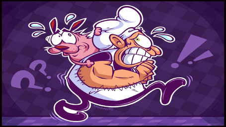 fur male male/male pink_body pink_fur scared toony bumpadump2002 cartoon_network courage_the_cowardly_dog pizza_tower courage_the_cowardly_dog_(character) peppino_spaghetti beagle canid canine canis domestic_dog human hunting_dog mammal scent_hound 16:9 crossover hi_res widescreen
