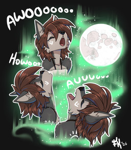 anthro aurora_(phenomenon) awoo biped bodypaint brown_hair clothed clothed_anthro clothed_female clothing eyes_closed female front_view fur grey_body grey_fur hair head_back howl inner_ear_fluff long_hair markings moon open_mouth simple_background solo star teeth text tongue topwear tribal tribal_markings tuft conditional_dnp fluff-kevlar three_wolf_moon tala_(fluff-kevlar) canid canine canis mammal wolf 2026 digital_drawing_(artwork) digital_media_(artwork) hi_res