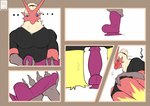 anthro blush bottomwear bottomwear_down clothed clothing dildo hair hair_bun male pants pants_down partially_clothed sex_toy shirt solo topwear drstrangeluvve nintendo pokemon blaziken generation_3_pokemon pokemon_(species) comic