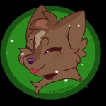 ambiguous_gender anthro brown_body brown_fur circle_background circle_eyebrows eyebrows eyes_closed fur green_background simple_background solo tongue tongue_out lunariumn mammal mustelid otter 1:1 alpha_channel bust_portrait hi_res portrait shaded simple_shading