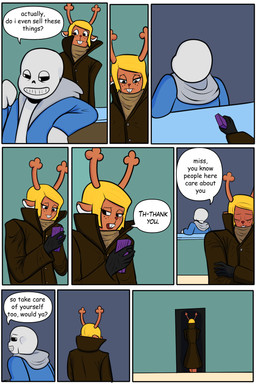 anthro bone clothing coat convenience_store disguise duo female male skeleton store topwear arcatech deltarune undertale_(series) noelle_holiday sans_(undertale) humanoid hi_res tagme