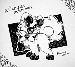 ambiguous_gender cheek_tuft chest_tuft facial_tuft feral floppy_ears glistening glistening_eyes leg_markings markings open_mouth open_smile quadruped side_view simple_background smile socks_(marking) solo tuft bloominglynx nintendo pokemon generation_7_pokemon pokemon_(species) rockruff hi_res monochrome