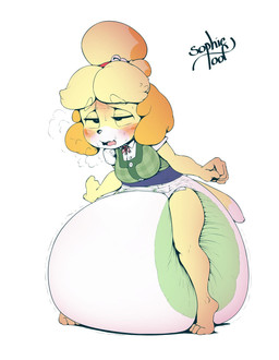 anthro beady_eyes big_diaper biped black_nose blonde_hair blush breasts clothed clothing diaper dipstick_tail feces female green_clothing green_shirt green_topwear hair half-closed_eyes huge_diaper hyper hyper_diaper knock-kneed markings motion_lines multicolored_tail narrowed_eyes open_mouth pooping shirt simple_background soiled_diaper soiling soiling_diaper solo standing tail tail_markings topwear unclean_diaper used_diaper using_diaper wearing_diaper white_background sophiepoof animal_crossing nintendo isabelle_(animal_crossing) canid canine canis domestic_dog mammal shih_tzu toy_dog 2019 hi_res signature