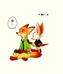 2017 3_toes anthro barefoot big_ears canid canine claws clothed clothing controller disney duo feet fennec_fox finnick_(zootopia) fox fully_clothed fur male mammal mortic_ox nick_wilde orange_body orange_fur paws plantigrade red_fox simple_background toes true_fox zootopia