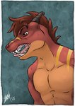 angry anthro brown_eyes brown_hair clothed clothing fangs hair male markings red_body red_skin scales solo teeth topless yellow_markings conditional_dnp nanashi-arts lizard reptile scalie 2025 digital_media_(artwork)